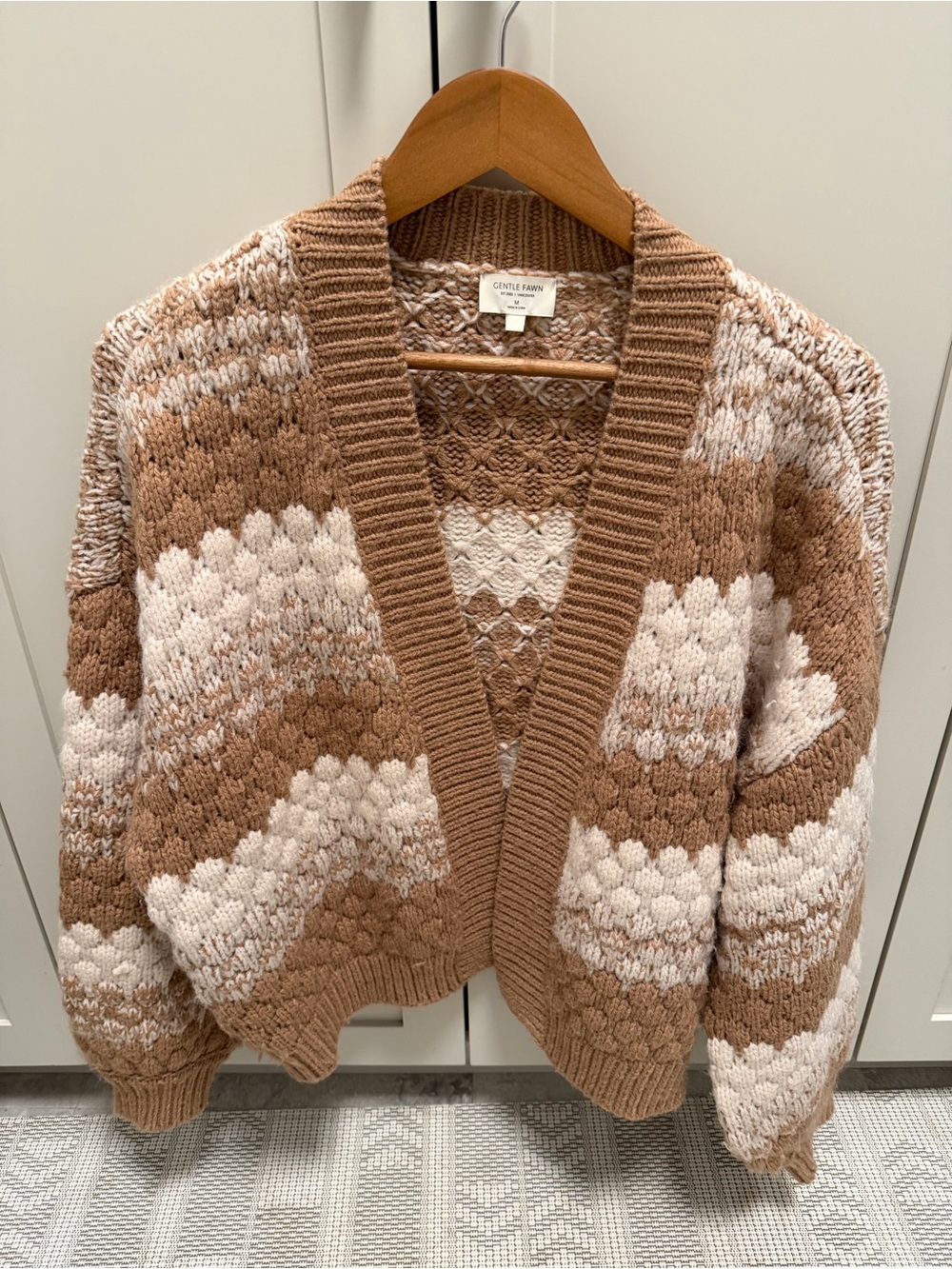 Gentle Fawn Chunky Open-Front Cardigan in Cream and Tan